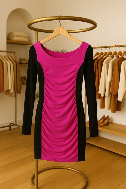 Express Dresses & Skirts - Express Women Size S/P Fuschia Black Long Sleeve Knee Sheath Dress